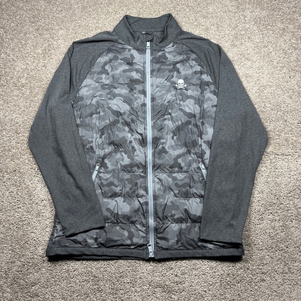 G/FORE Mens Quilted Hybrid Skull and Tees Camo Golf Jacket Gray G4MS21002 L